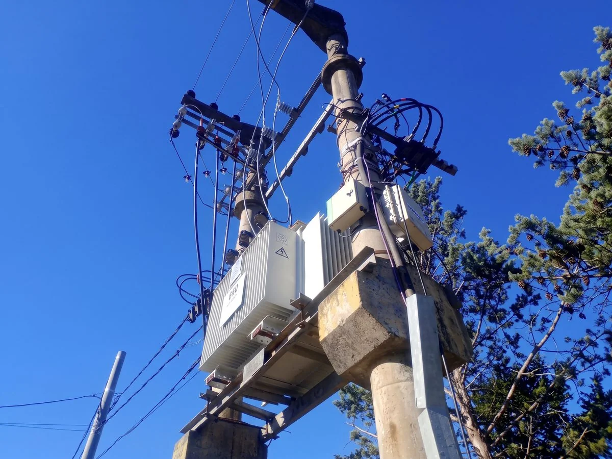 Transformador de distribución montado en poste en una red aérea de media tensión
