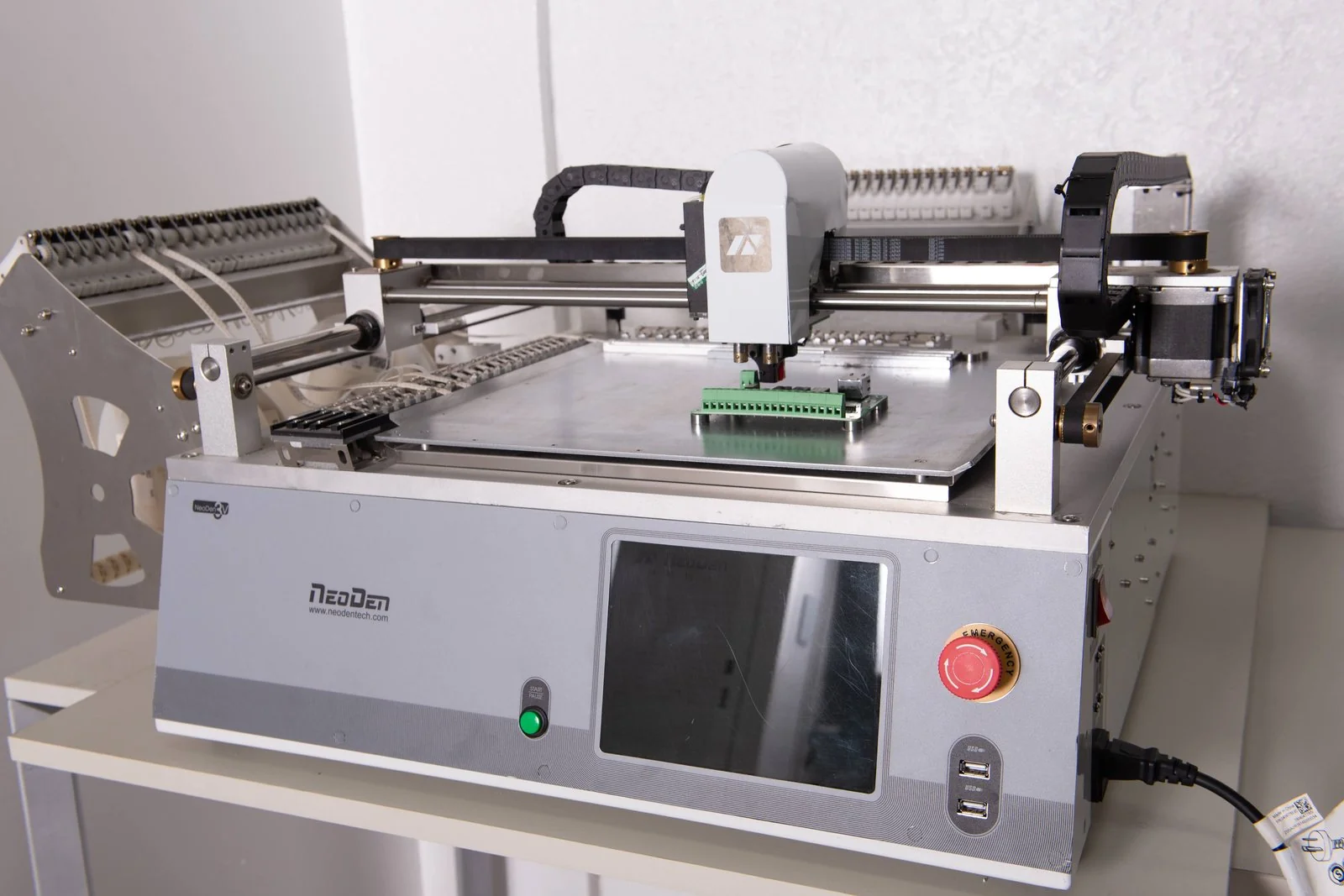 Our own assembly line: pick and place, reflow oven and rapid prototyping.